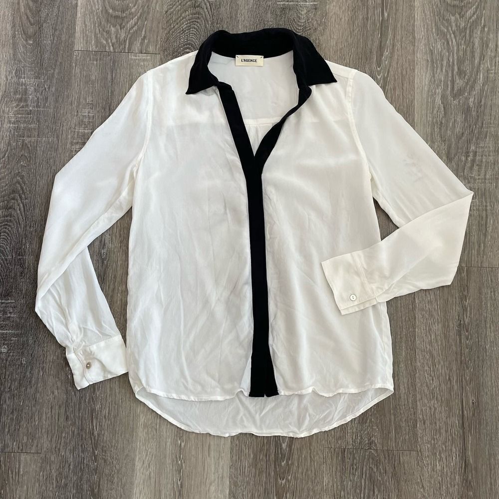 L'AGENCE White Semi-Sheer Button Down Blouse - Picture 15 of 16